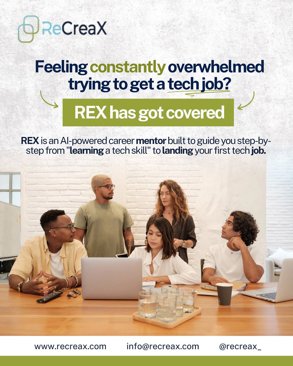 ReCreaX_'s tweet image. You&apos;re not doing it wrong you&apos;re just doing it without direction.

REX is your AI mentor that shows you exactly what to do next.
Resume. Portfolio. Interview prep. Strategy.

Comment “WAITLIST” to Join the waitlist!

#REXAI #BreakIntoTech #TechTok