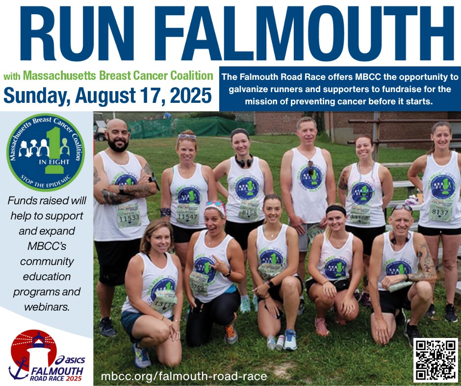 Team MBCC is participating in the 53rd ASICS Falmouth Road Race on August 17th, 2025 – MBCC’s 11th year participating! If you are interested in joining the MBCC team, please email cosimo@mbcc.org with the subject line “Falmouth Road Race.”