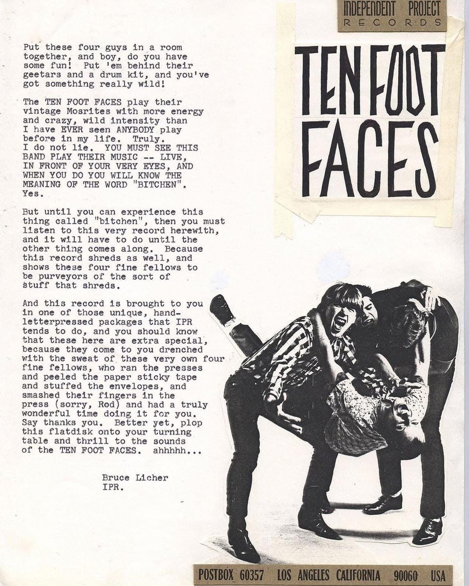 #throwbackthursday: promo one-sheet for the Ten Foot Faces EP released in 1985. 
Do you REALLY know the meaning of the word “bitchen”?!