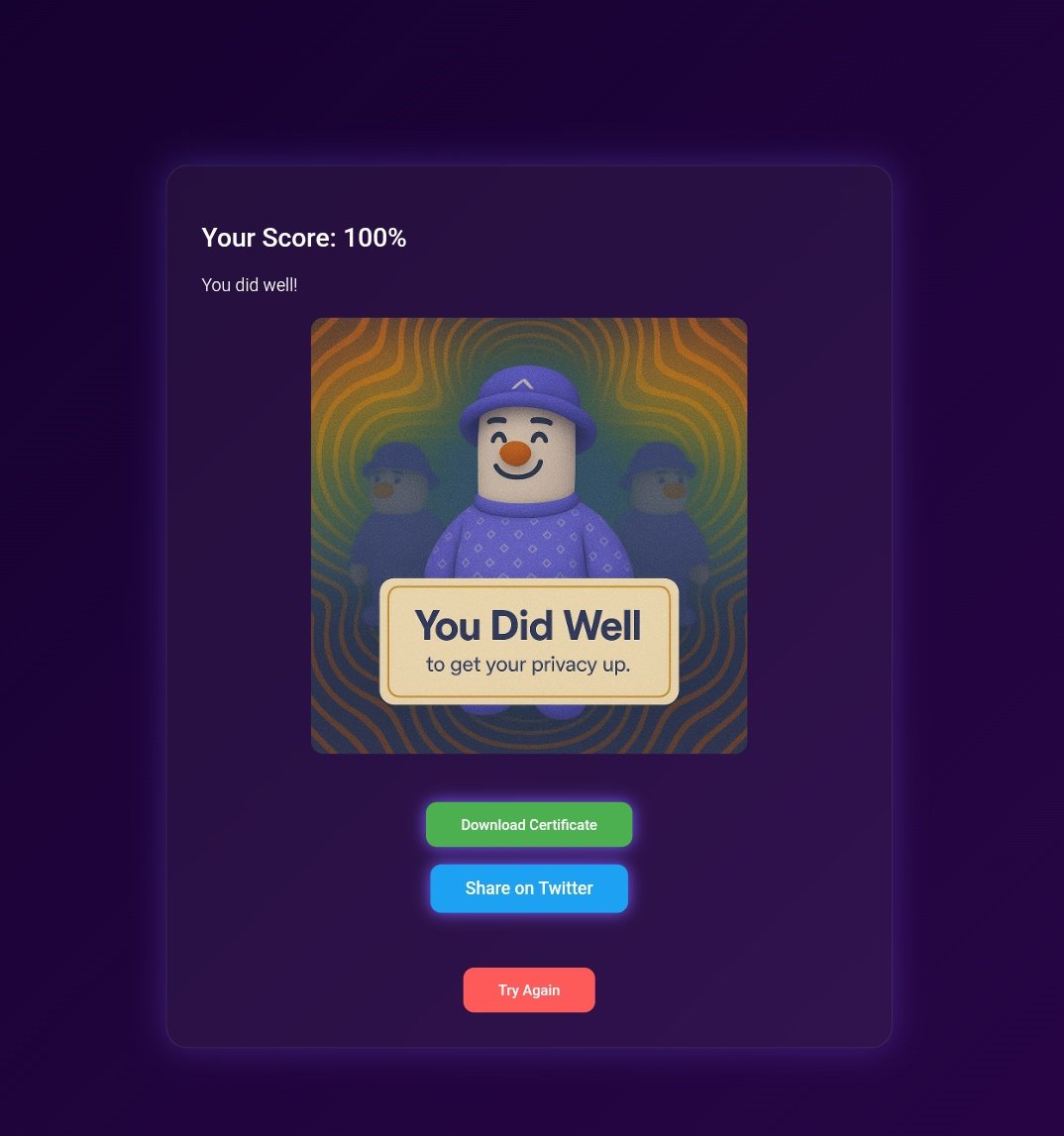 I scored 100% in <a href="/aztecnetwork/">Aztec</a> Privacy Quiz 🛡️

Source: aztec-quiz.vercel.app