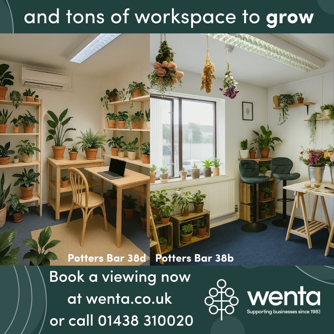Wenta - Socially enterprising since 1983. (@thewentagroup) on Twitter photo Looking for flexible office space in Potters Bar?
We have a range of offices available now at The Enterprise Centre – ready for immediate move-in. 
Spaces start from £660+VAT per month and are available right away.
01707 663610 or pottersbar@wenta.co.uk Looking for flexible office space in Potters Bar?
We have a range of offices available now at The Enterprise Centre – ready for immediate move-in. 
Spaces start from £660+VAT per month and are available right away.
01707 663610 or pottersbar@wenta.co.uk