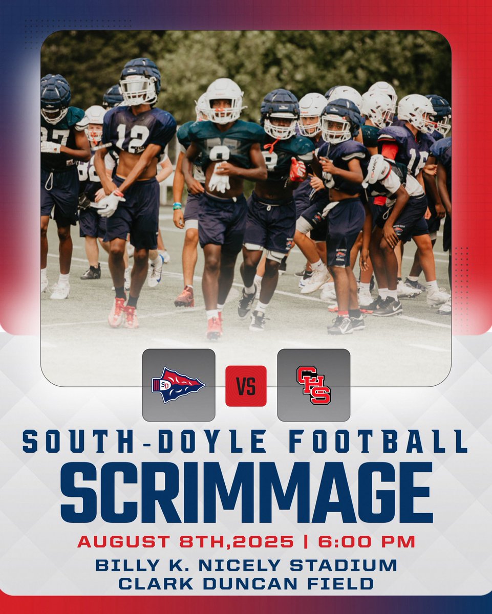 South-Doyle Football will take on Central this Friday, August 8th, for our second scrimmage of the fall! Action starts at 6:00 PM at Billy K. Nicely Stadium.

#BEAKEE #SouthoftheRiver