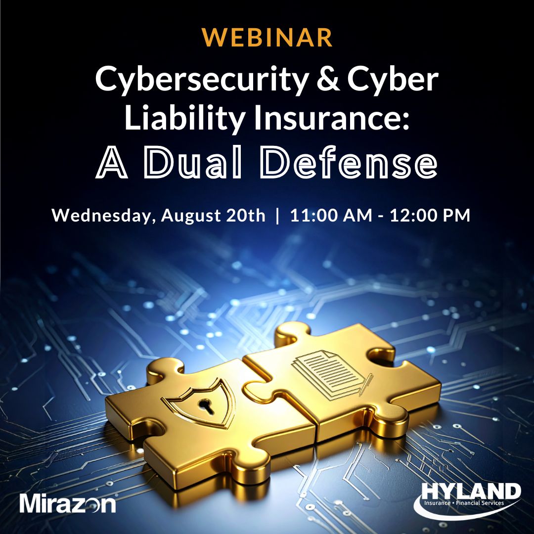 🚨Cyber threats are coming from all sides—are you prepared?
Join us + Hyland Insurance on August 20th for a FREE #webinar on #Cybersecurity &amp; Cyber Liability #Insurance: A Dual Defense 🛡️💰 Use the link below to register! 👇
bit.ly/3HaKX5f
