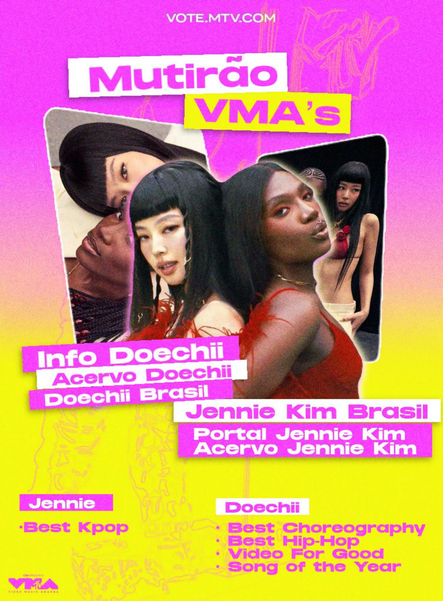 🚨MUTIRÃO VMAS RUBIES X  SWAMPS🚨

CATEGORIAS (Doechii): BEST CHOREOGRAPHY; BEST HIP-HOP; VIDEO FOR GOOD; SONG OF THE YEAR 

CATEGORIAS (Jennie): BEST KPOP 

🔗: mtv.com/vma/vote

*a cada 20 votos comente um emoji*