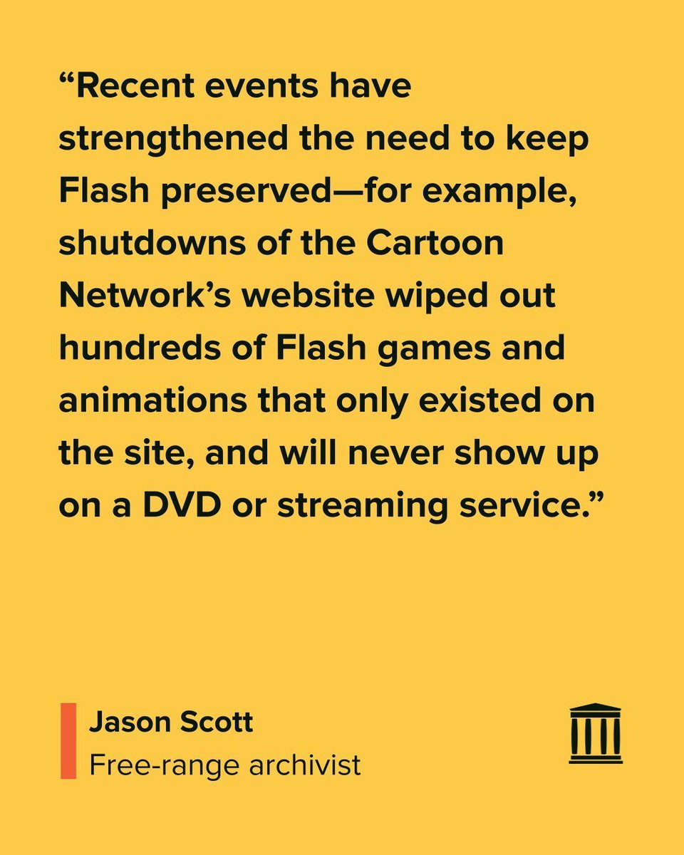 internetarchive's tweet image. Once the lifeblood of online creativity—from silly games to iconic animations—Flash has all but disappeared from the live web. 🕳️ #VanishingCulture

In our latest Vanishing Culture essay, free-range archivist Jason Scott explores why Flash deserves to be preserved, and how the…
