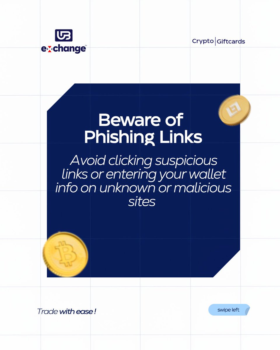 ubexchange's tweet photo. 💳🔐 Tips for safeguarding your digital wallet and keeping your crypto assets secure from unauthorized access. 

Swipe through and lock in these important strategies. 🛡️💡

#Ubexchange #CryptoSecurity #TradeWithEase #GiftcardTrading #CryptoTips #StaySafeOnline https://t.co/wVbsbl121R