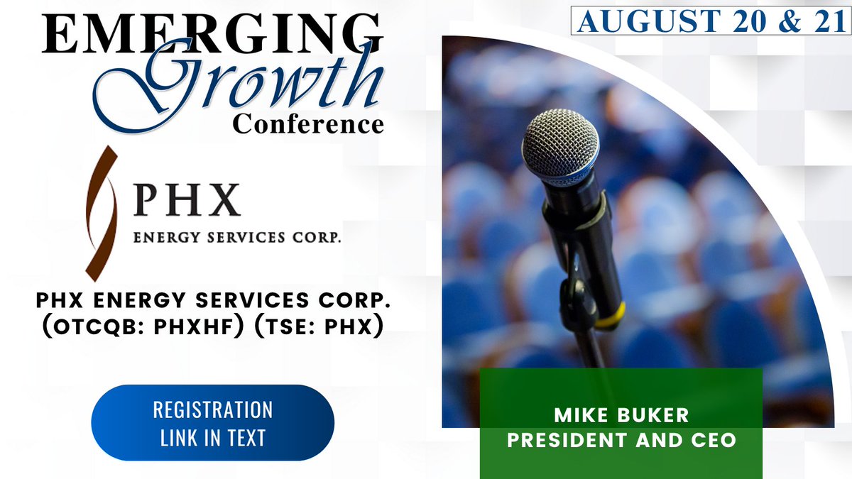 Emerging Growth Conference (@emerginggrowthc) on Twitter photo $PHXHF $PHX Live Emerging Growth Conference 85 - August 20 & 21
Register:
goto.webcasts.com/starthere.jsp?…
Questions for the Company? Questions@EmergingGrowth.com
To Present:
305-330-1985
Conference@EmergingGrowth.com $PHXHF $PHX Live Emerging Growth Conference 85 - August 20 & 21
Register:
goto.webcasts.com/starthere.jsp?…
Questions for the Company? Questions@EmergingGrowth.com
To Present:
305-330-1985
Conference@EmergingGrowth.com