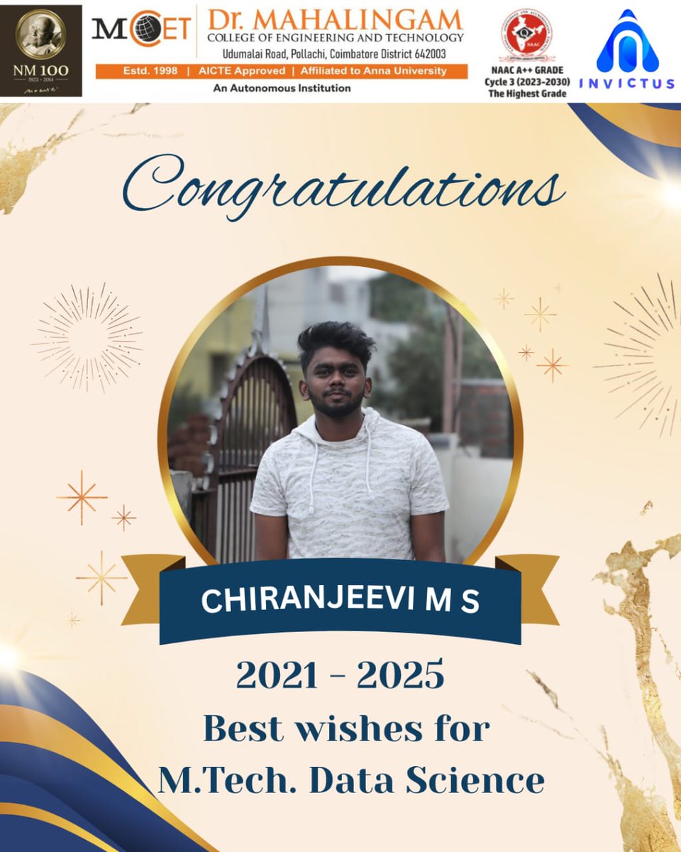🎓 Big Congrats to Our Senior!
Proud moment for MCET AI&amp;DS as you step into M.Tech in Data Science!
#MCET #AIandDS #DataScienceJourney #ProudMoment #FutureDataScientist
