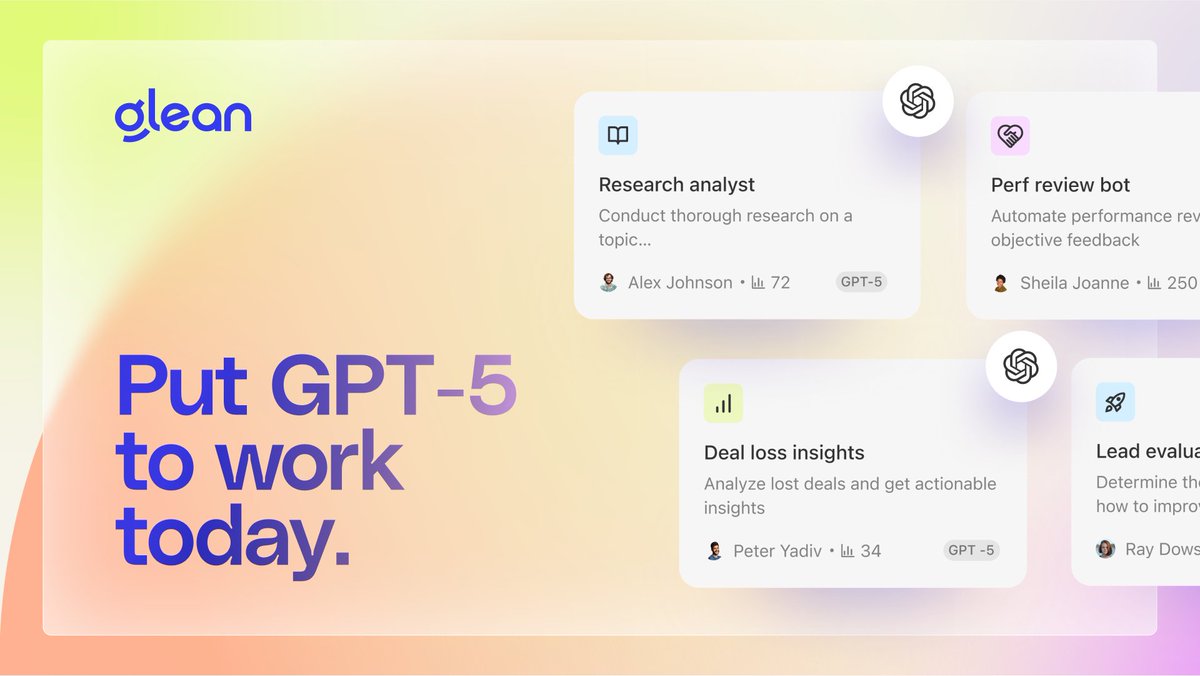 GPT-5 is now live in @Glean, giving customers the chance to explore the model with the full context of their enterprise.

Our AI eng team at Glean quickly ran an eval of <a href="/OpenAI/">OpenAI</a> GPT-5. Here’s what stood out: GPT-5’s broad tool use outperforms o3’s deep planning, achieving 83%