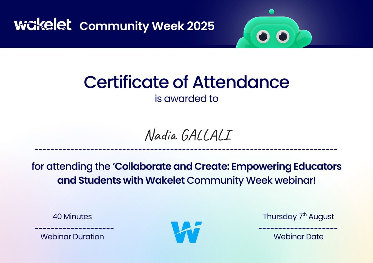 NadiaGallali's tweet image. Wakelet PD Session Wakelet :
Unleashing Creativity and Collaboration – Empowering Teachers and Learners 
#Wakelet #WakeletCommunityWeek2025 #WakeletWave