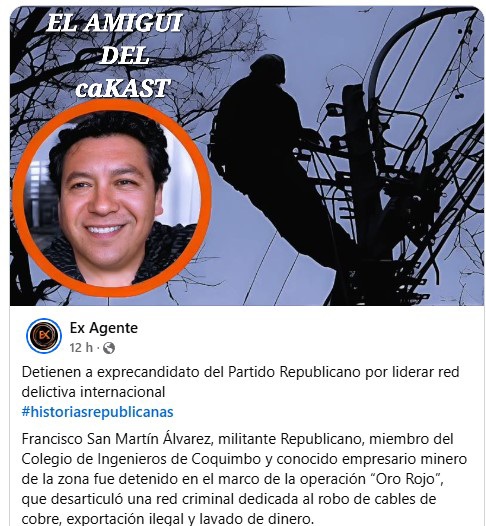 #DerechaCorruptaYMiserable!🇨🇱 (@rodrigo21225734) on Twitter photo Mira "caKast" <a href="/joseantoniokast/">José Antonio Kast Rist 👍🇨🇱</a> tu amigui de Coquimbo; Francisco San Martin Alvarez cabecilla de 1 banda internacional de roba cables esta' encarcelado!
¿Dirás algo al respecto,chanta de mierda?🤦♂️
<a href="/Camara_cl/">Diputadas y Diputados de Chile</a> <a href="/Senado_Chile/">Senado Chile</a> <a href="/FiscaliadeChile/">Fiscalía Nacional</a> <a href="/PJudicialChile/">Poder Judicial Chile</a> #MesaCentral #JaraNosUne Mira "caKast" <a href="/joseantoniokast/">José Antonio Kast Rist 👍🇨🇱</a> tu amigui de Coquimbo; Francisco San Martin Alvarez cabecilla de 1 banda internacional de roba cables esta' encarcelado!
¿Dirás algo al respecto,chanta de mierda?🤦♂️
<a href="/Camara_cl/">Diputadas y Diputados de Chile</a> <a href="/Senado_Chile/">Senado Chile</a> <a href="/FiscaliadeChile/">Fiscalía Nacional</a> <a href="/PJudicialChile/">Poder Judicial Chile</a> #MesaCentral #JaraNosUne