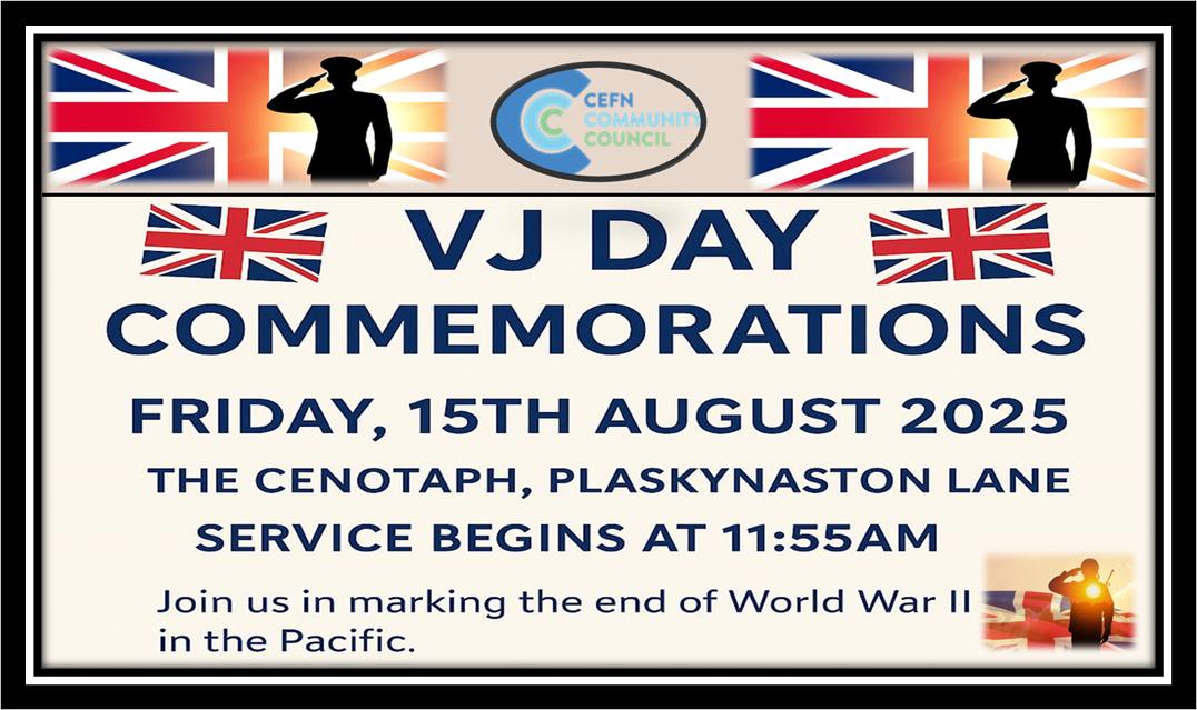 CefnCouncil's tweet photo. BREAKING NEWS
Local hero Derrick Roberts to deliver the Ode for the Fallen at the VJ Day Commemoration Service π¬π§
π
Fri 15 Aug 2025
π The Cenotaph, Plaskynaston Lane
π¦ 11:55 AM start
All welcome to reflect, remember & lay a wreath.
#VJDay #LestWeForget #CefnCommunity #WWII https://t.co/QUfvdJAMpU