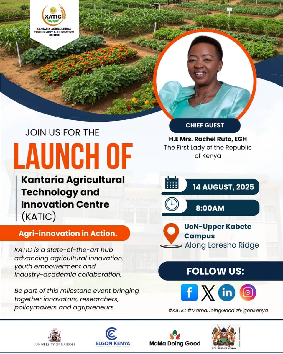 Elgon Kenya (@elgonkenyaltd) on Twitter photo A New Era in Agri-Innovation.
Join us for the official launch of KATIC- a cutting-edge hub for agricultural innovation, research, and youth empowerment.
๐
 14th August 2025 | ๐ 8:00AM
๐ UoN โ Upper Kabete Campus
Be part of the movement transforming Kenyaโs agriculture. A New Era in Agri-Innovation.
Join us for the official launch of KATIC- a cutting-edge hub for agricultural innovation, research, and youth empowerment.
๐
 14th August 2025 | ๐ 8:00AM
๐ UoN โ Upper Kabete Campus
Be part of the movement transforming Kenyaโs agriculture.