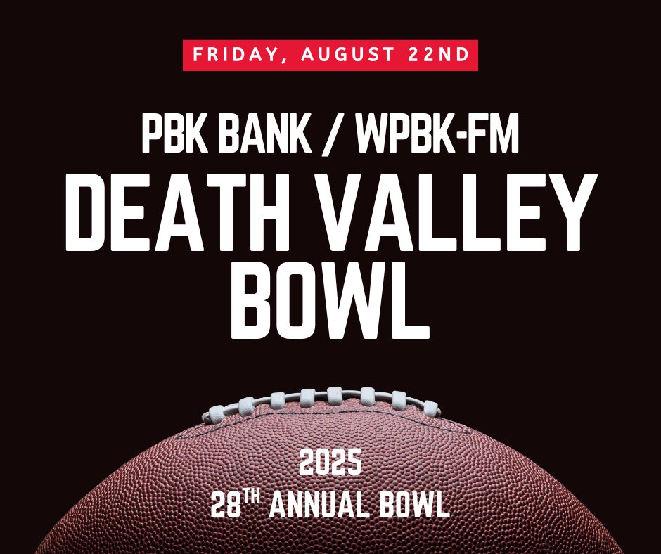 We are so excited to be winding up for the PBK Bank / WPBK-FM DEATH VALLEY BOWL! 📷📷📷
Friday, August 22nd, 28th Annual Bowl
Garrard County vs North Bullitt
Lincoln County vs Madison Southern
Come out and enjoy some great football and fun with us!