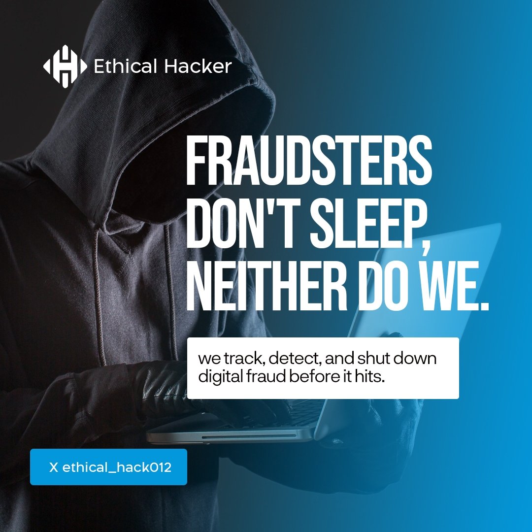 Ethical_Hack012's tweet image. At Ethical Hacker, we stay ahead of threats by tracking, detecting, and shutting down digital fraud before it strikes. Your safety is our 24/7 mission CyberSecurity.

 #FraudDetection #DigitalProtection #EthicalHacker #OnlineSafety #CyberDefense #DataSecurity #InfoSec…