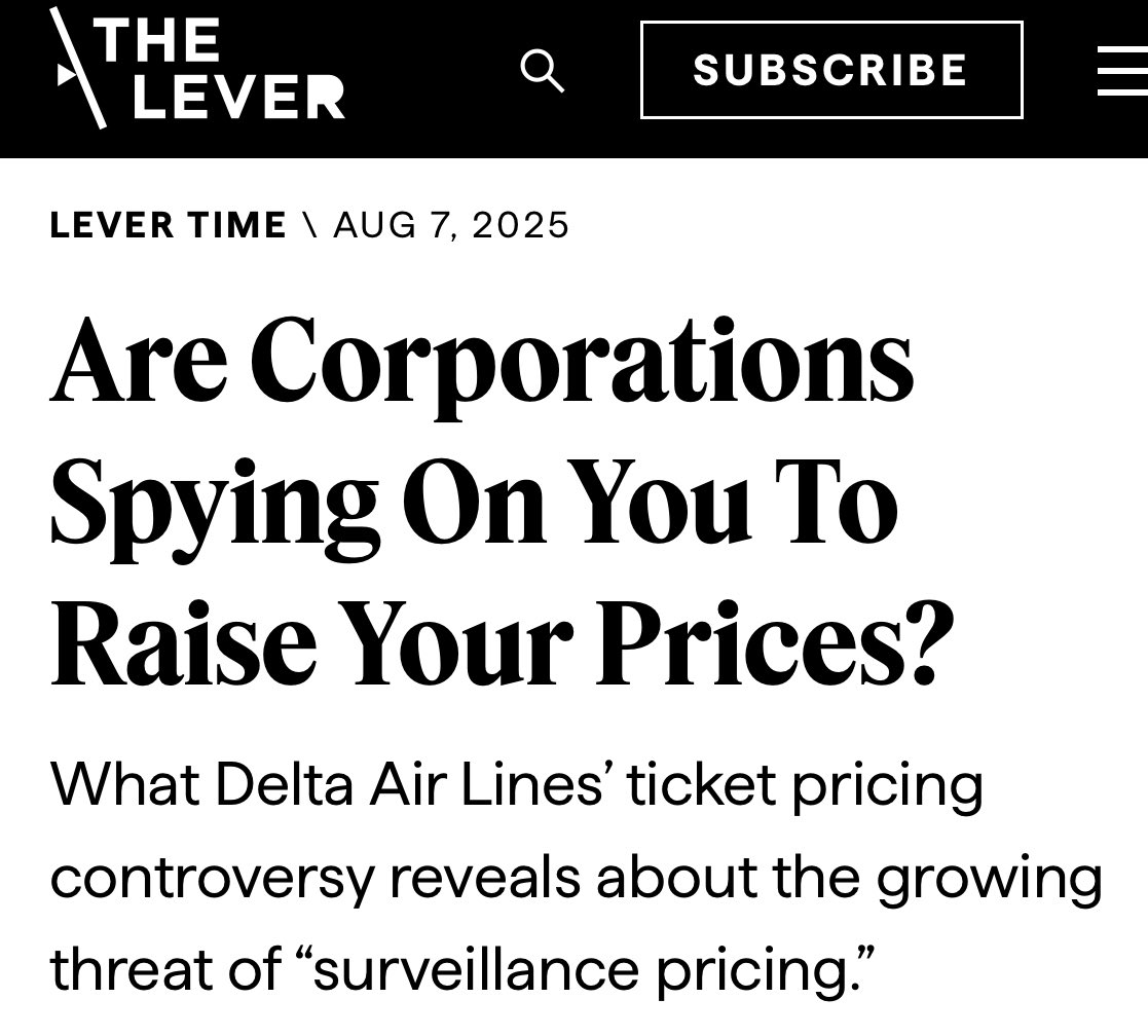 How do corporations weaponize your data to raise your prices? 

How pervasive is this price gouging?

Is there any way to protect yourself?

<a href="/LeeHepner/">Lee Hepner</a> takes LEVER TIME inside surveillance pricing — and what can be done to combat it.

Search “Lever Time” in your podcast app.