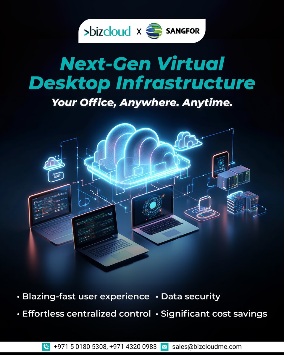 bizclouditllc's tweet image. 🚀 Reimagine your workplace — anywhere, anytime!

Empower your team with Virtual Desktop Infrastructure by BizCloud x @SANGFOR 
✅ Fast, secure, cost-effective
Work without walls.

📞 +971 5 0180 5308 | ✉️ sales@bizcloudme.com
#BizCloud #VirtualDesktop #WorkFromAnywhere