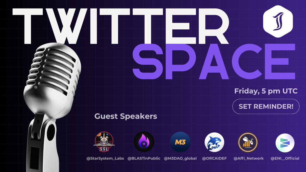 JOIN Ecosystem (@joineco) on Twitter photo X Space Alert 🎙️
Join us for an exciting event on Friday at 5 PM UTC, where we'll discuss Decentralised Social Networks with amazing guest speakers.
Guest Speakers:
<a href="/ORCAIDEF/">ORCA DEF AI</a>
<a href="/StarSystem_Labs/">StarSystemLabs🐸👾</a>
<a href="/M3DAO_global/">M3 DAO</a>
<a href="/BLASTinPublic/">BLASTin.app</a>
<a href="/Affi_Network/">Affi Network</a>
<a href="/ENI__Official/">ENI</a>
Set your reminders now 👇 X Space Alert 🎙️
Join us for an exciting event on Friday at 5 PM UTC, where we'll discuss Decentralised Social Networks with amazing guest speakers.
Guest Speakers:
<a href="/ORCAIDEF/">ORCA DEF AI</a>
<a href="/StarSystem_Labs/">StarSystemLabs🐸👾</a>
<a href="/M3DAO_global/">M3 DAO</a>
<a href="/BLASTinPublic/">BLASTin.app</a>
<a href="/Affi_Network/">Affi Network</a>
<a href="/ENI__Official/">ENI</a>
Set your reminders now 👇