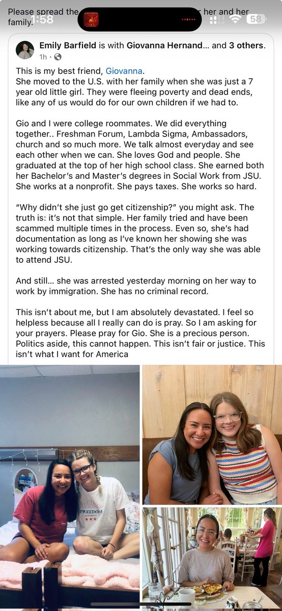 Our friend, Giovanna Hernandez, is being held in the Pickens County, AL jail, after being detained by ICE Tues morning, Aug 5th, near Birmingham. She is scheduled to be moved to an immigration camp in Louisiana on Friday, Aug 8th.

She has no criminal record. Please help share.