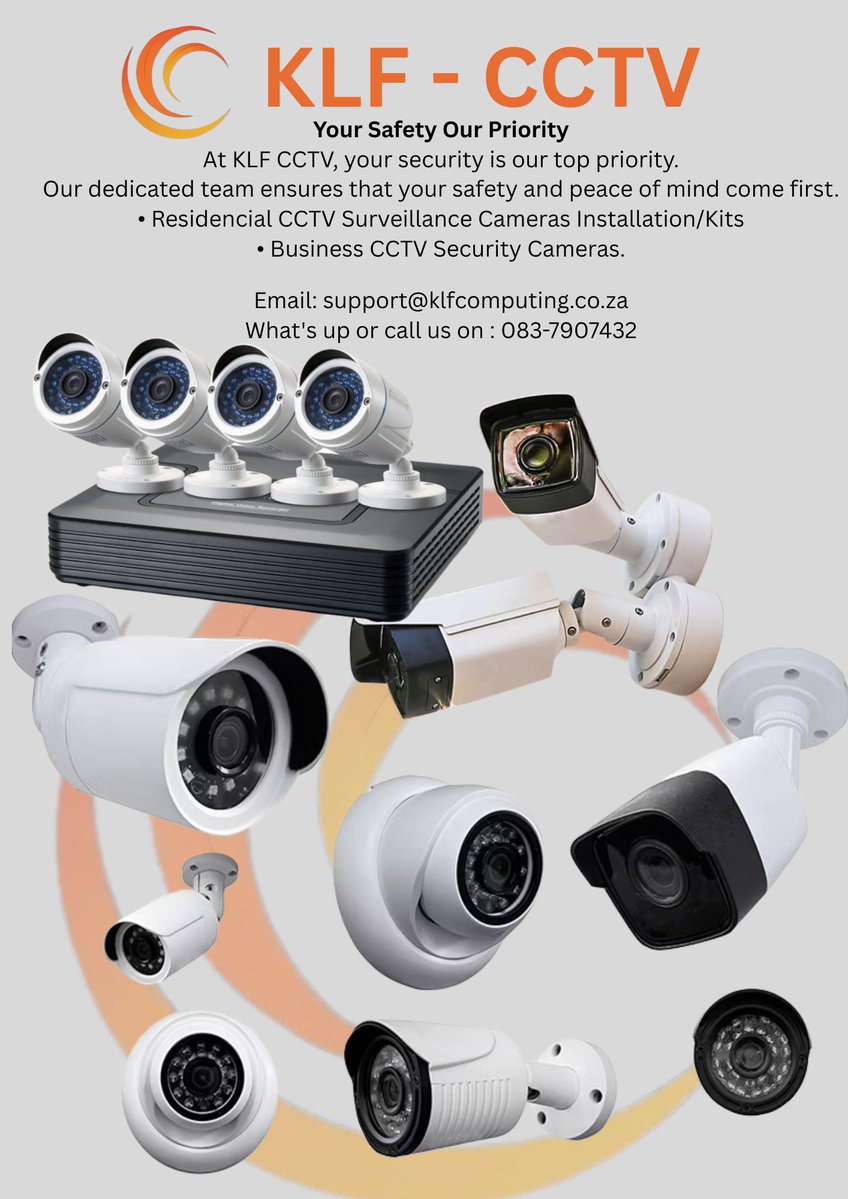 Computer Repairs (@compute06686631) on Twitter photo Your Safety, Our Priority
At KLF CCTV, your security comes first.
Our dedicated team is committed to ensuring your peace of mind with reliable and effective surveillance solutions.
📷 Email: support@klfcomputing.co.za
📷 Call or WhatsApp: 083 790 7432 Your Safety, Our Priority
At KLF CCTV, your security comes first.
Our dedicated team is committed to ensuring your peace of mind with reliable and effective surveillance solutions.
📷 Email: support@klfcomputing.co.za
📷 Call or WhatsApp: 083 790 7432