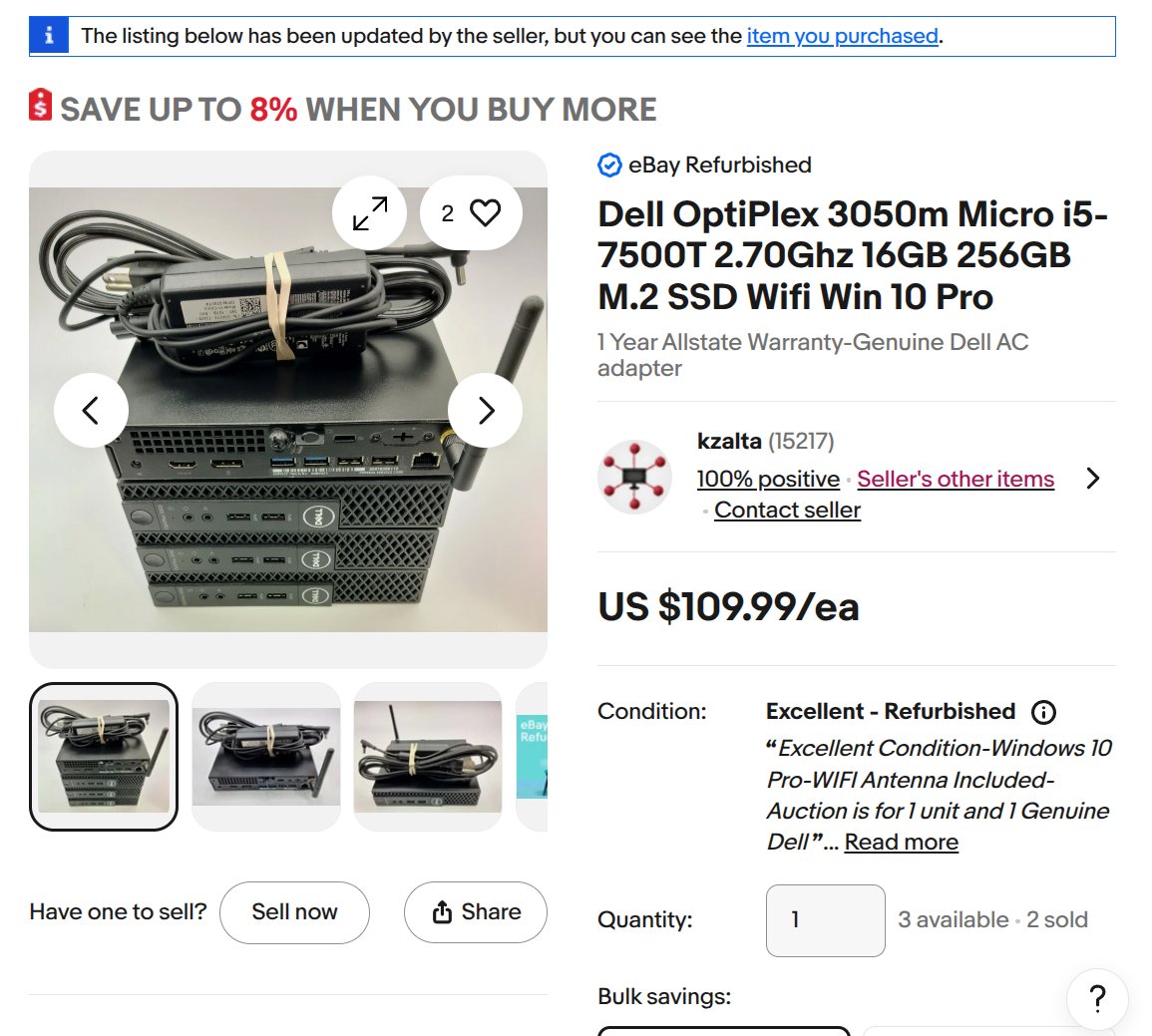 Recuerden, amigxs, no compren computadoras chatarra de 2013 en Venezuela. Por 110$ se consiguen una Dell OptiPlex que cumple todas las funciones básicas.

Envío gratis en USA y menos de 15$ traerla a Venekistán. Se viene servidor casero 🤓