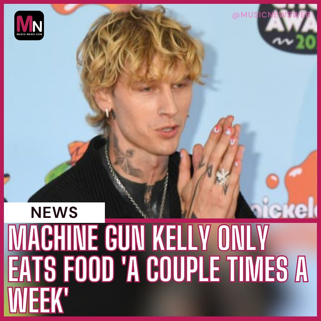 Promotional graphic highlighting MGK's unconventional eating habits.