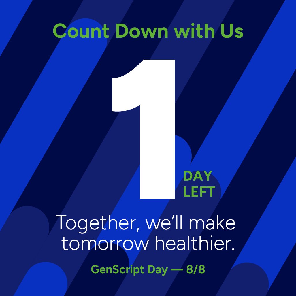 GenScript's tweet image. 𝟭 𝗱𝗮𝘆 𝘁𝗼 𝗴𝗼. We’re energized, excited, and ready for the future.
Are you?
#GenScript #Countdown #Biotech #BiotechNews