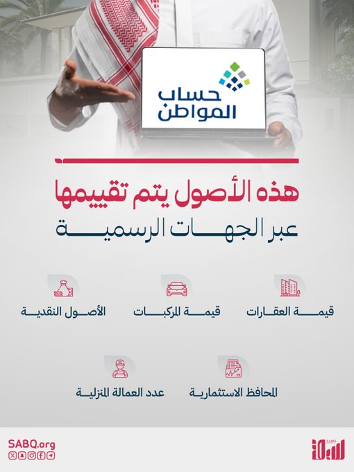 حساب المواطن يوضّح الأصول التي يتم تقييمها لدى المستفيدين من خلال الاستعلام عن قيمتها عبر الجهات الرسمية 