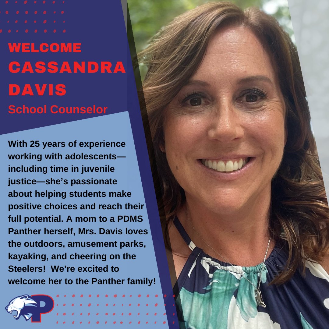 PiedmontMSNC's tweet photo. 🌟 Welcome Mrs. Cassandra Davis, our new school counselor at PDMS! With 25+ years of experience and a passion for guiding students, she’s here to help Panthers thrive. Excited to have her on board! 🐾💬 #PDMSPanthers #MeetThePanthers @AGHoulihan @UCPSNC https://t.co/VT1I1JU512