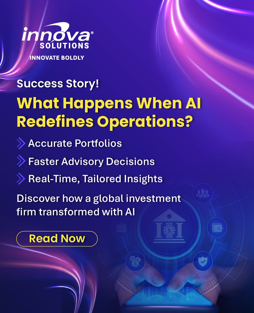 innovasolutions's tweet image. Transform your workflow with AI! Our Robo-Advisory Engine boosts portfolio accuracy by 30% &amp;amp; cuts advisory time by 50%. 
💡 Learn more: hubs.ly/Q03wDVBc0  
Discover how we can help: hubs.ly/Q03wDS-70  

#AIinOperations #SmarterDecisions #InnovaSolutions #AIEverywhere