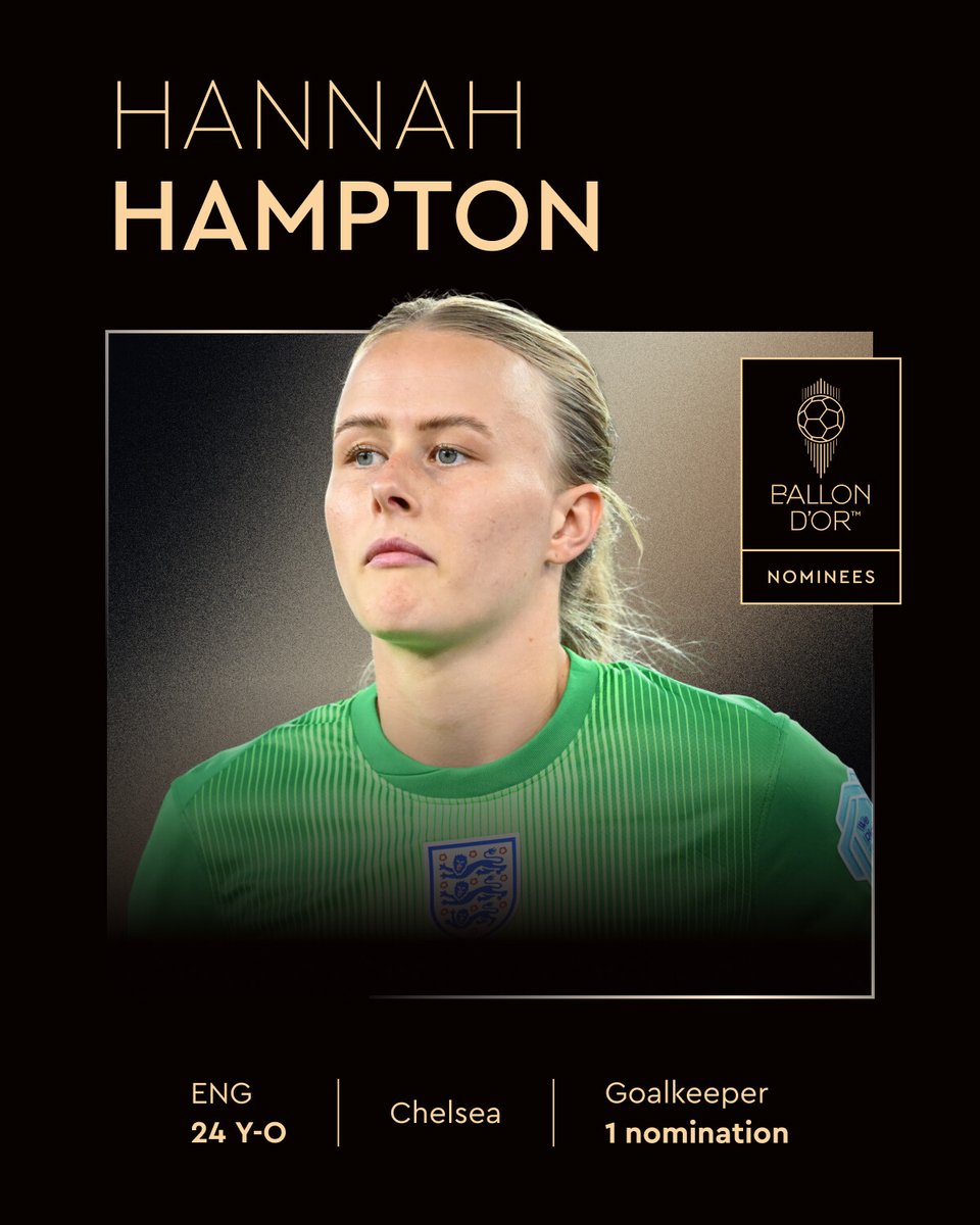 Ballon d'Or (@ballondor) on Twitter photo Nominated for the 2025 Women’s Ballon d’Or ⤵️
<a href="/hannahhampton_/">Hannah Hampton</a>
<a href="/ChelseaFCW/">(C)helsea FC Women 🏆🏆🏆</a>
<a href="/Lionesses/">Lionesses</a>
#ballondor Nominated for the 2025 Women’s Ballon d’Or ⤵️
<a href="/hannahhampton_/">Hannah Hampton</a>
<a href="/ChelseaFCW/">(C)helsea FC Women 🏆🏆🏆</a>
<a href="/Lionesses/">Lionesses</a>
#ballondor