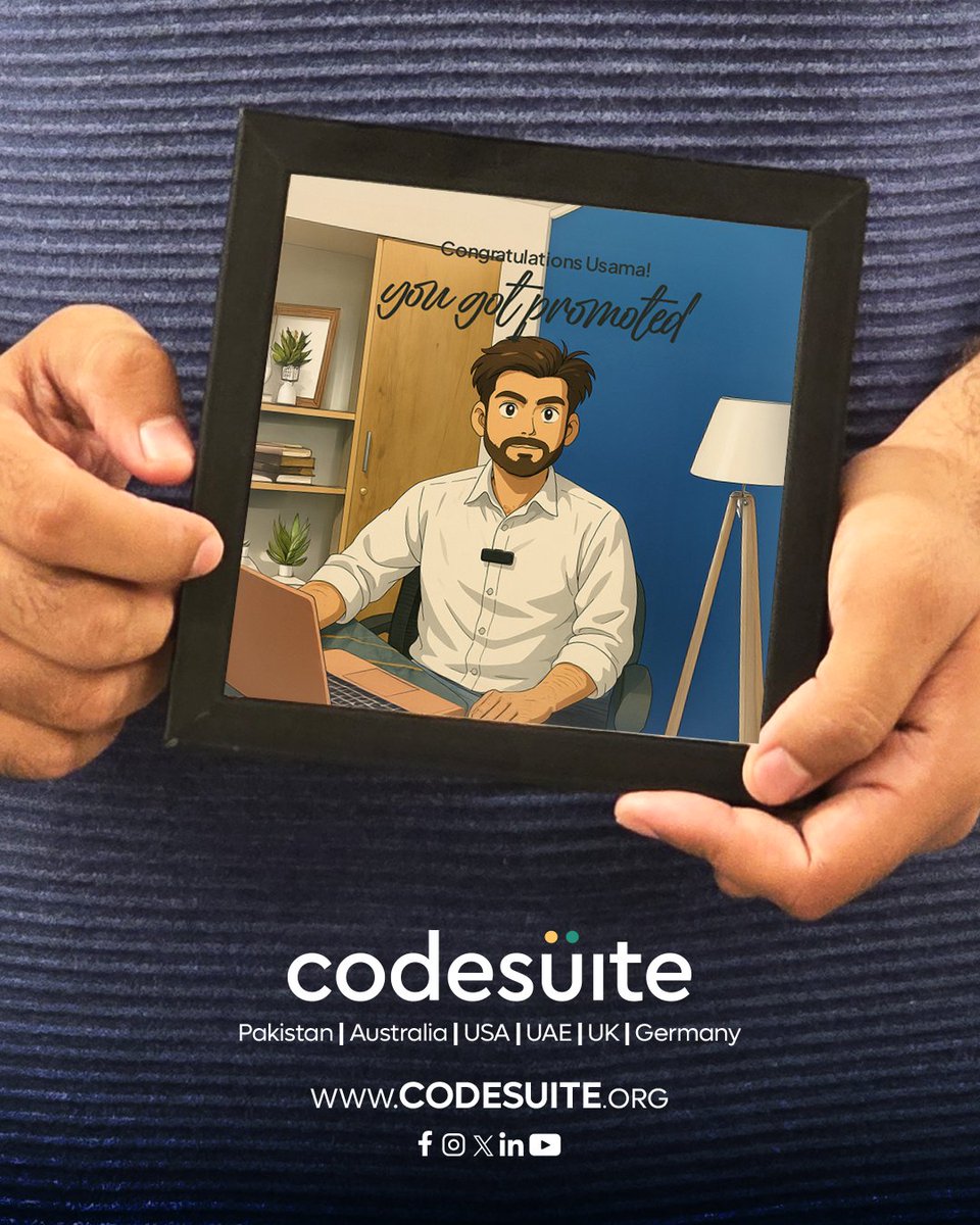 code_suite's tweet image. Another Big shoutout to Usama — officially promoted to Team Lead at CodeSuite! 🙌🔥
From late-night bug fixes to leading the crew like a pro — you've earned every bit of this.
#TeamLead #CodeSuiteFam #PromotionUnlocked #WorkGoals #BossMode #TeamWin #BeyondTheCode #OfficeVibes