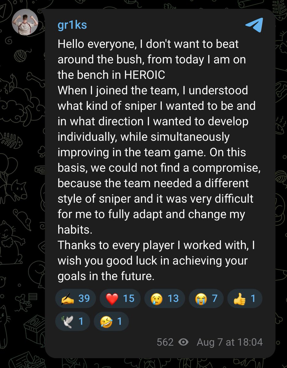 "The team needed an AWP with different style" - 🇧🇾 gr1ks after being benched by HEROIC.