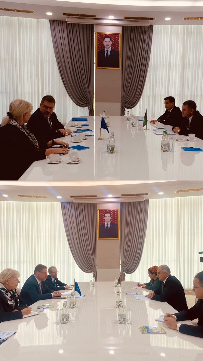 EUSR for Central Asia (@eusr_ca) on Twitter photo EUSR Stiprais held good meetings with Deputy Prime Minister of Turkmenistan, H.E. Mr Chakyiev and Deputy Foreign Affairs Minister, H.E. Mr Gurbanov, to advance EU-Central Asia cooperation and enhance #connectivity, under the #GlobalGatewayinitiative.
<a href="/EU4Turkmenistan/">EU Delegation to Turkmenistan</a>
<a href="/EIB/">European Investment Bank</a> EUSR Stiprais held good meetings with Deputy Prime Minister of Turkmenistan, H.E. Mr Chakyiev and Deputy Foreign Affairs Minister, H.E. Mr Gurbanov, to advance EU-Central Asia cooperation and enhance #connectivity, under the #GlobalGatewayinitiative.
<a href="/EU4Turkmenistan/">EU Delegation to Turkmenistan</a>
<a href="/EIB/">European Investment Bank</a>