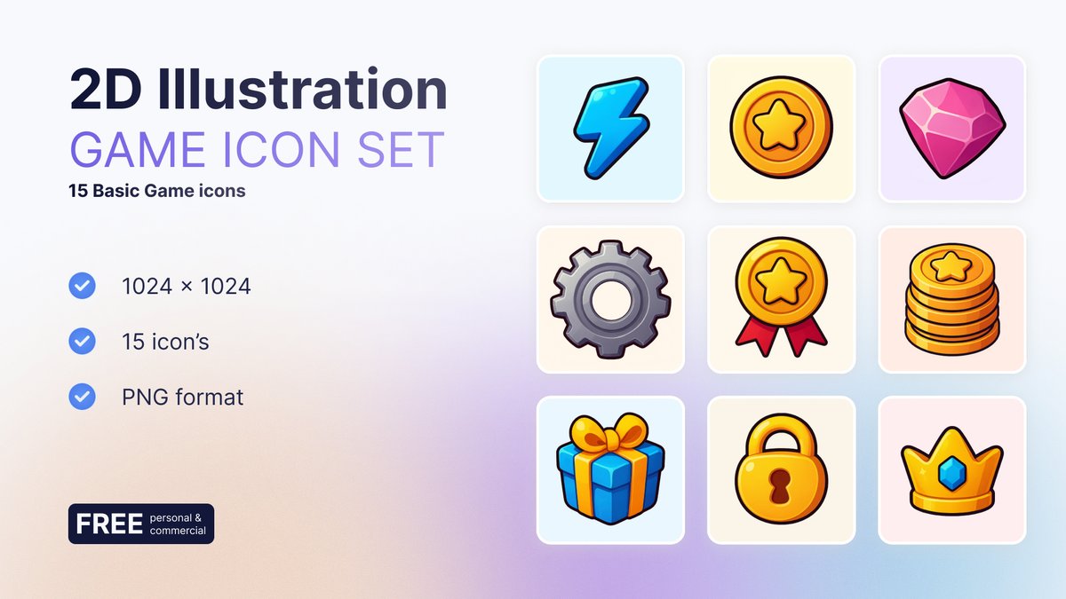 Level up your game project with this FREE pack of 15 essential game icons!

Perfect for menus, UI, and more 
 Get is for FREE - just download and use.

👉 Grab it now on Figma Community: figma.com/community/file…

#GameDev #IndieDev #Figma #GameUI #Freebies