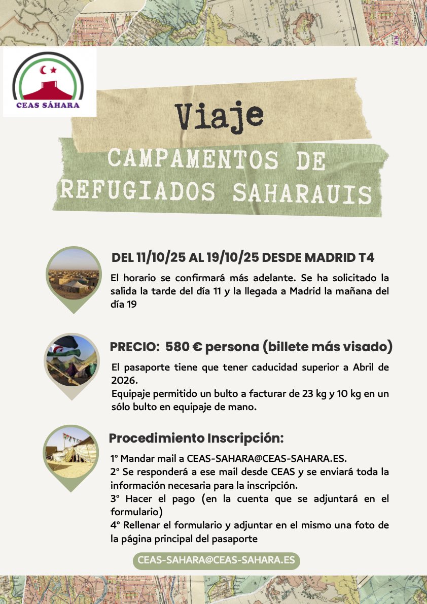 🚀 Próximo destino: Campamentos saharauis. Vente con @CEAS_Sahara.  Llevaremos solidaridad y exigiremos justicia para el pueblo saharaui. #SaharaLibre