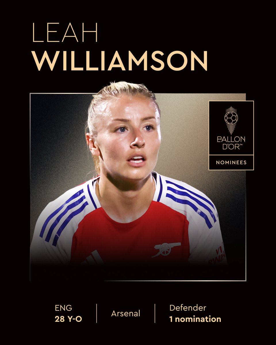 Ballon d'Or (@ballondor) on Twitter photo Nominated for the 2025 Women’s Ballon d’Or ⤵️
<a href="/leahcwilliamson/">Leah Williamson</a>
<a href="/ArsenalWFC/">Arsenal Women</a>
<a href="/Lionesses/">Lionesses</a>
#ballondor Nominated for the 2025 Women’s Ballon d’Or ⤵️
<a href="/leahcwilliamson/">Leah Williamson</a>
<a href="/ArsenalWFC/">Arsenal Women</a>
<a href="/Lionesses/">Lionesses</a>
#ballondor