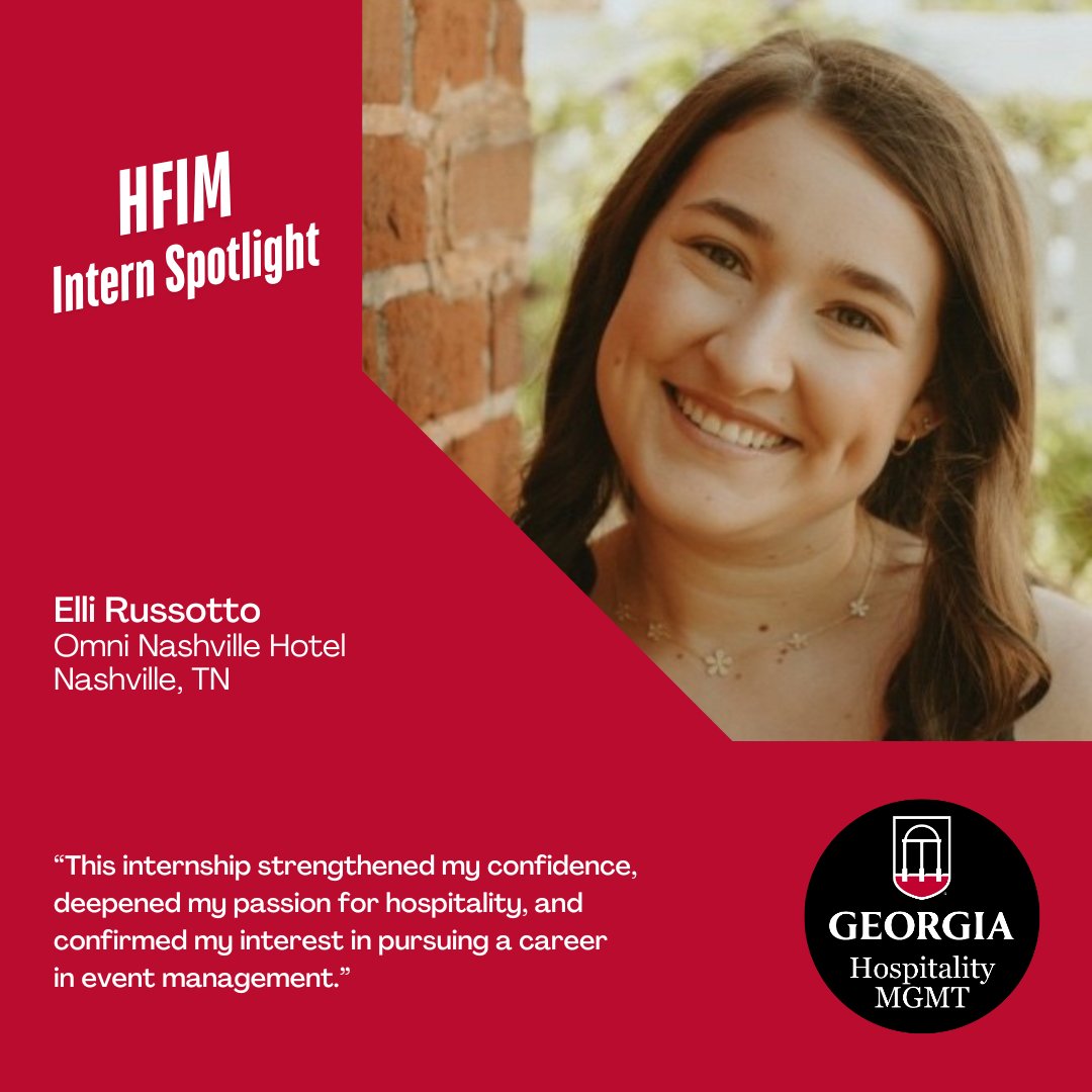 HFIM student Elli Russotto spent her summer at the Omni Nashville Hotel, rotating through departments from pastries to banquets, front desk to housekeeping.

Her biggest takeaway? A deeper passion for event management &amp; the power of teamwork in hospitality. 
#UGAHFIM