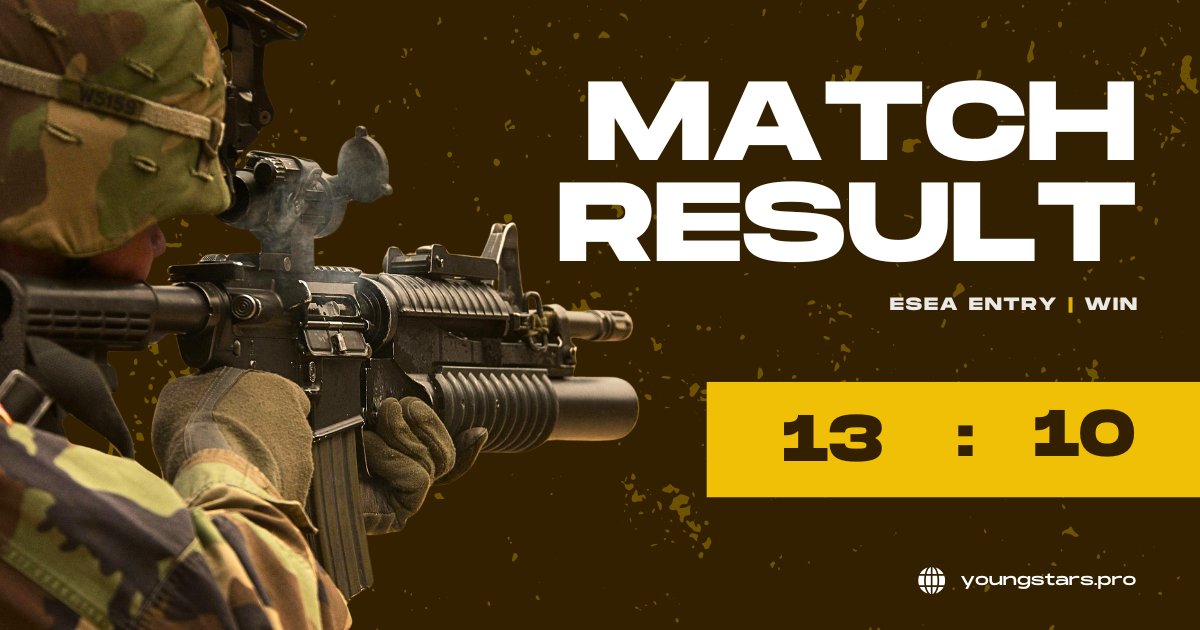 Our Young Stars Academy team has won their third victory in a row.

Yesterday's match on the Ancient map, after a tough battle, ended with a score of 13:10. This is the team's fifth victory on ESEA Entry, and they also have three losses.