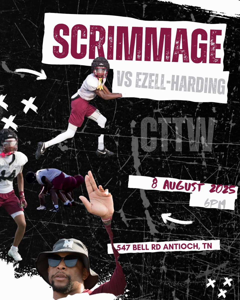 🚨SCRIMMAGE TIME🚨
We’re back under the lights THIS FRIDAY ‼️
Come watch us go to work vs. Ezell-Harding 🏈💥

📍547 Bell Rd, Antioch, TN
🗓️ August 8, 2025
⏰ 6PM Kickoff

Let’s pack the sidelines and bring that ENERGY! #Familybusiness #CTTW