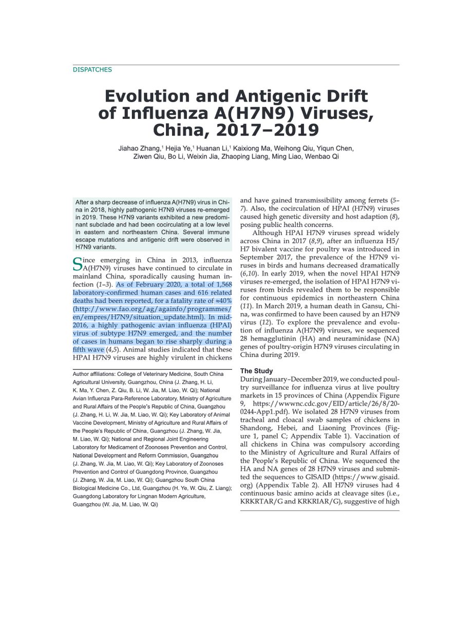Dr Steven Quay (@quay_dr) on Twitter photo <a href="/I_Am_JohnCullen/">John Cullen 🐓</a> and I agree, in early 2019 there was a human death in China with an H7N9 influenza and this paper shows an outbreak of 1568 cases as of February 2020.
This makes our finding of a vaccine-like H7N9 sequence in the BALF samples from patients at a Wuhan hospital <a href="/I_Am_JohnCullen/">John Cullen 🐓</a> and I agree, in early 2019 there was a human death in China with an H7N9 influenza and this paper shows an outbreak of 1568 cases as of February 2020.
This makes our finding of a vaccine-like H7N9 sequence in the BALF samples from patients at a Wuhan hospital