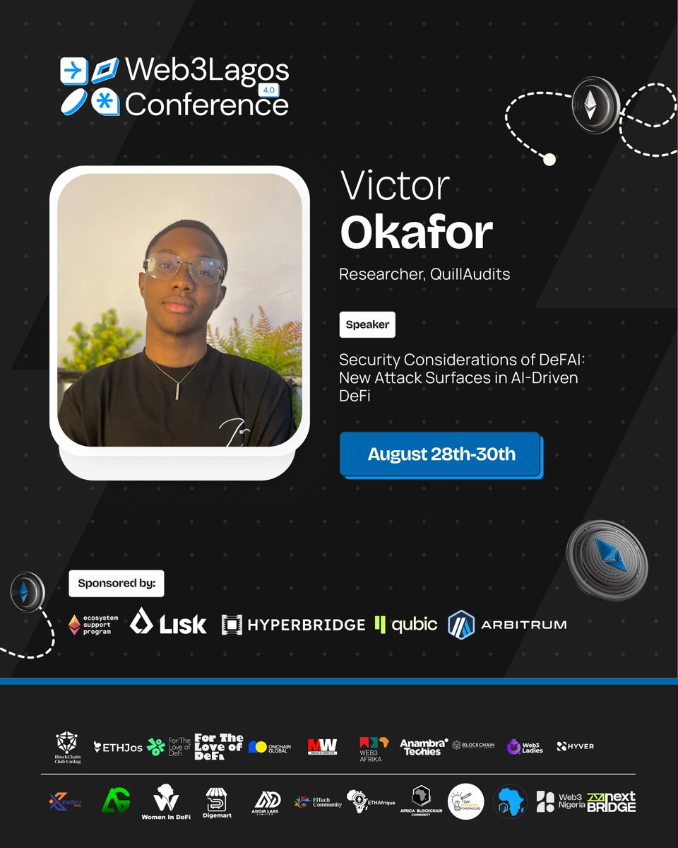 AI meets DeFi but at what cost?
<a href="/turvec_dev/">Victor Okafor</a> of QuillAudits walks us through new attack surfaces in AI-driven protocols and what we must protect before it’s too late.

Security just got smarter.
#Web3Lagos2025 #W3LC2025 🤖🛡️