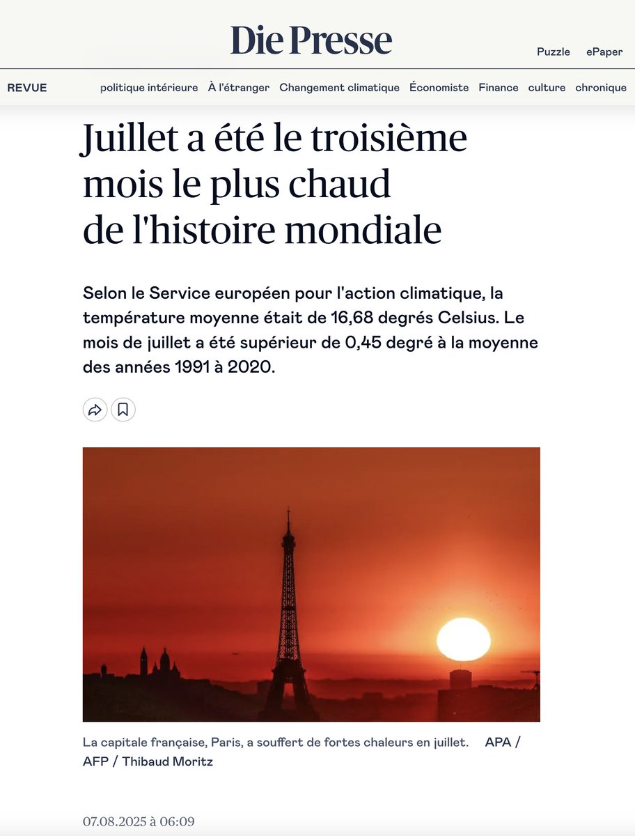 Je sais pas comment ils font pour se regarder dans une glace ces propagandistes... Vous lisez sous la photo ? Paris a souffert de fortes chaleurs en juillet.... Euh....