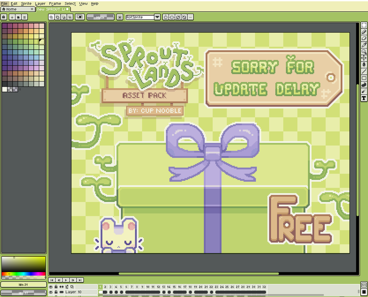 Cup_Nooble_'s tweet photo. Got very behind with the updates I planned for the Sprout Lands asset pack :c I'm not gonna go into detail, but life got busy. 
I feel really bad about this, so I'm working on a sorry pack of free assets! https://t.co/SIVfvOKATw