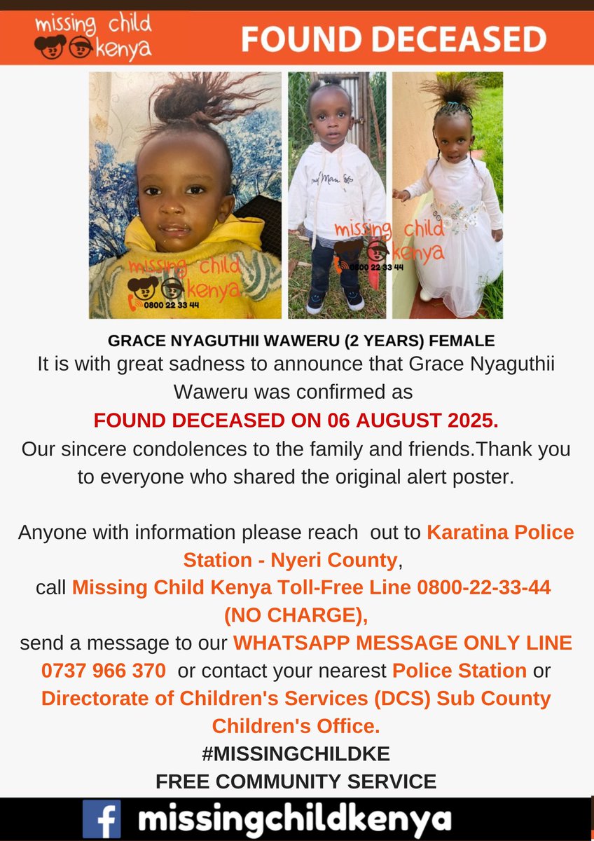 GRACE NYAGUTHII WAWERU (2 YEARS) FEMALE #MISSINGCHILDKE