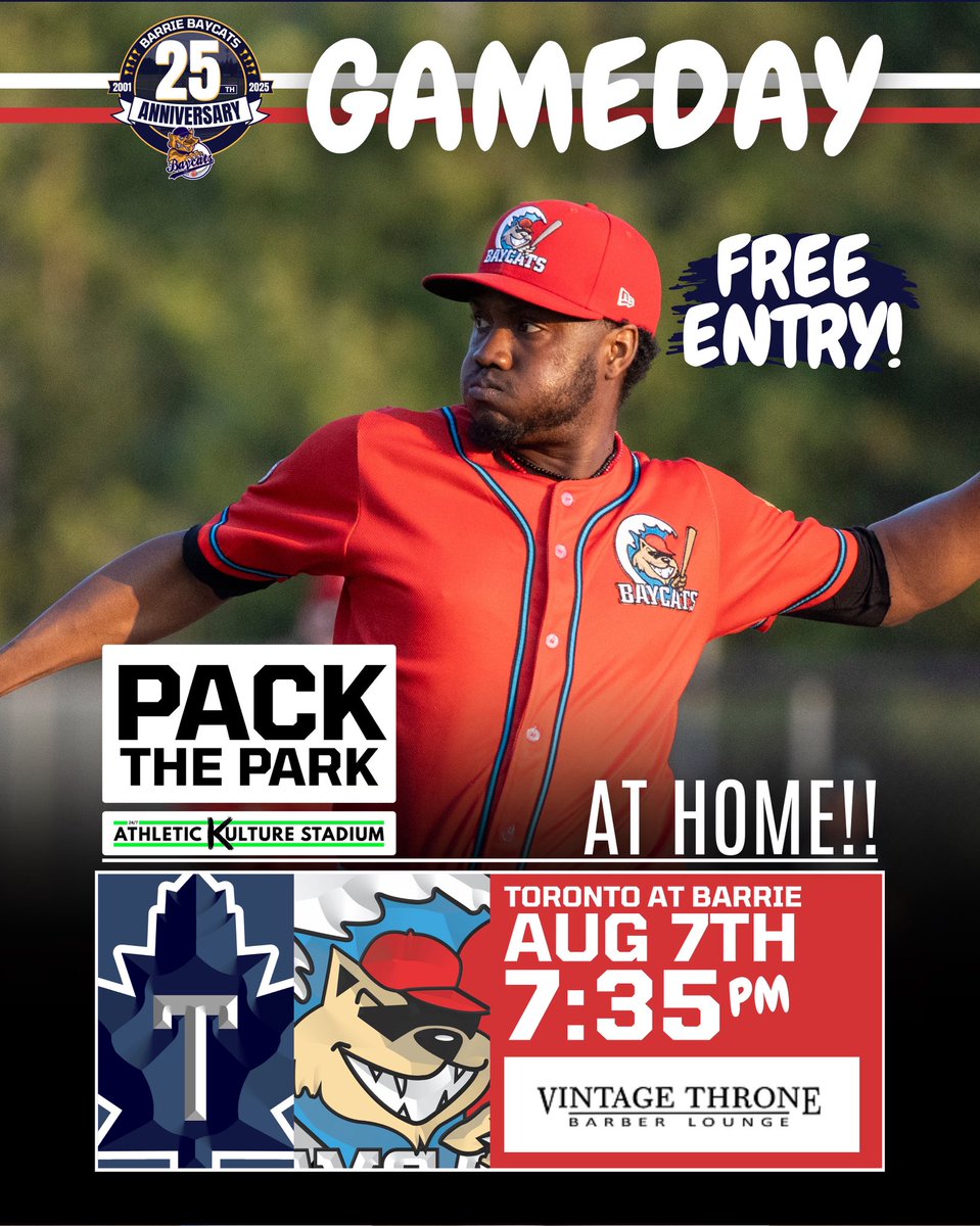 Barrie Baycats (@iblbaycats) on Twitter photo It’s Pack the Park night presented by Vintage Throne Barber Lounge
FREE ENTRY!
Don’t forget tonight is our final stuffie night in partnership with WINMAR Barrie.
In association with <a href="/SportsMedRehab/">Sports Medicine</a> and <a href="/trainerschoice/">Trainers Choice</a>
📸 Bob Hurley
#RollCats It’s Pack the Park night presented by Vintage Throne Barber Lounge
FREE ENTRY!
Don’t forget tonight is our final stuffie night in partnership with WINMAR Barrie.
In association with <a href="/SportsMedRehab/">Sports Medicine</a> and <a href="/trainerschoice/">Trainers Choice</a>
📸 Bob Hurley
#RollCats
