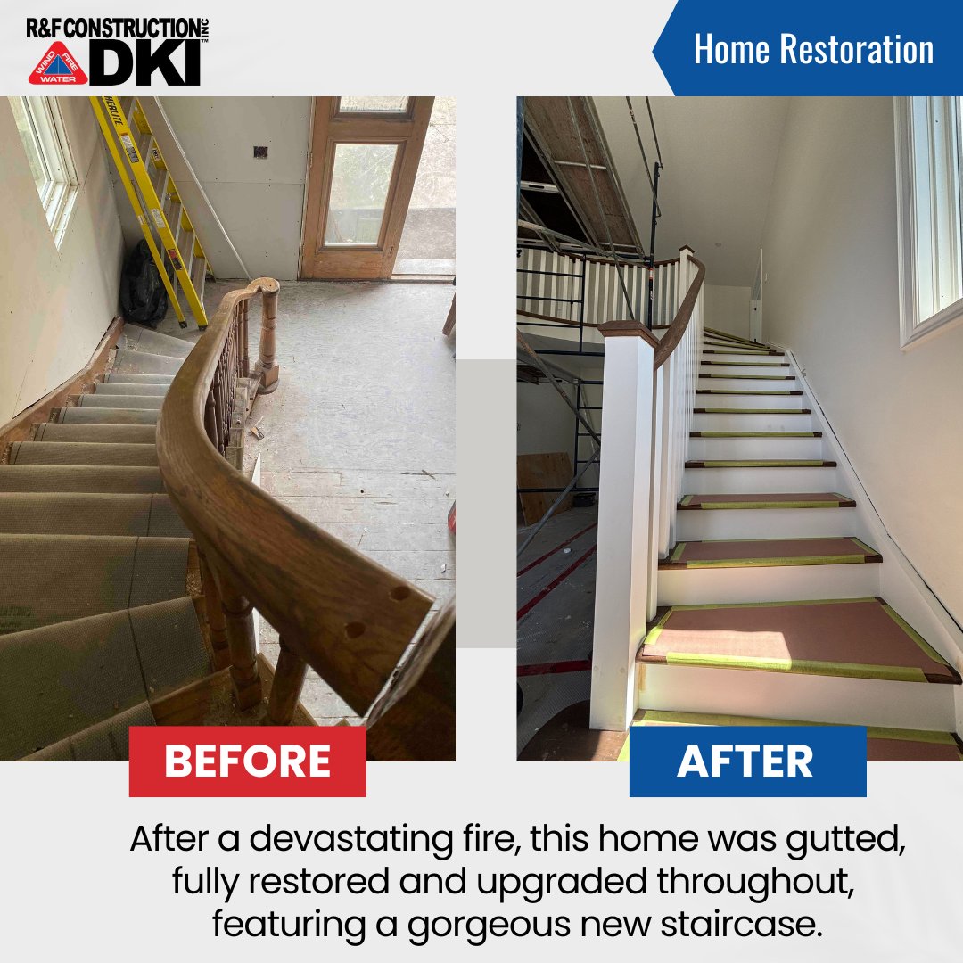 After a devastating fire, this home had to be completely gutted and restored from the bottom up. The property underwent major upgrades along the way, like this gorgeous staircase. Stay tuned for more highlights from this incredible home restoration! #DKIcanada