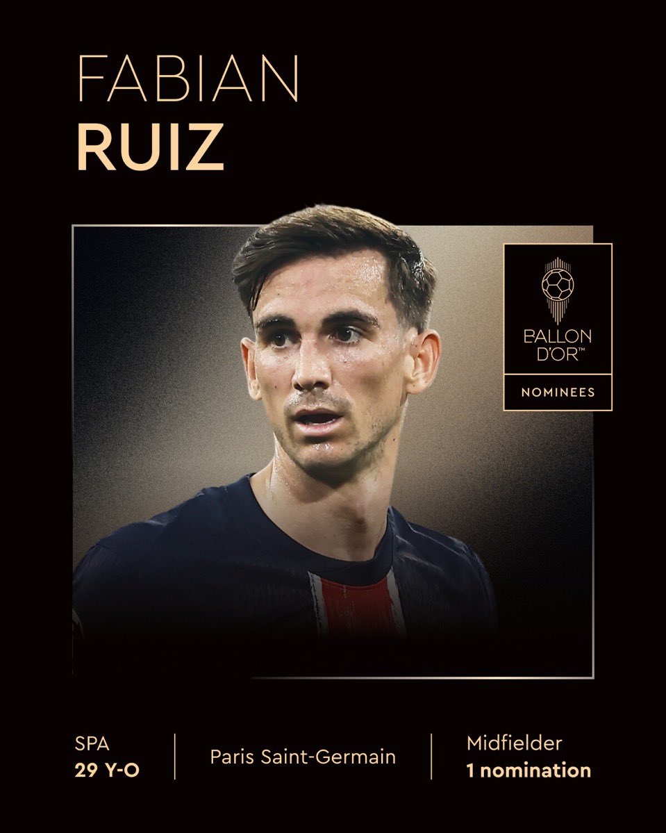 #BallonDor : 𝗙𝗔𝗕𝗜𝗔𝗡 𝗥𝗨𝗜𝗭 𝗘𝗦𝗧 𝗡𝗢𝗠𝗠𝗘́ 𝗣𝗢𝗨𝗥 𝗟𝗘 𝗕𝗔𝗟𝗟𝗢𝗡 𝗗'𝗢𝗥 𝟮𝟬𝟮𝟱 !

▪️: Une surprise, non ?