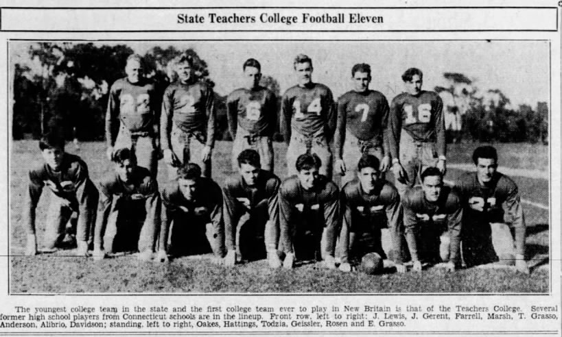 DYK? 90 yrs ago, the newly formed team from Teachers College (CCSU) made their gridiron debut on Oct. 2, 1935, at Stanley Quarter Park against the JV squad from Connecticut State (UConn). A late TD earned the 6-0 victory for the teachers over the freshman from Storrs. #HardHittin