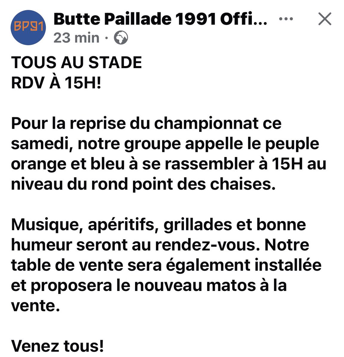 MHSC_ULTRAS's tweet image. 🚨 La Butte vous donne rendez-vous samedi à 15h au niveau du rond-point des chaises avant le premier match de la saison ! 🔙

Au programme : musique, apéritif, grillades, et une table de vente sera également mise en place ! 🎉

TOUS AU STADE ! 

#TeamMHSC | #MHSCRS